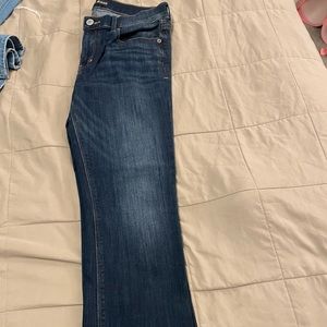 10 short dark denim flare jeans